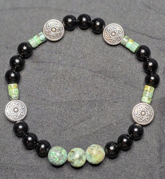 African Turquoise Jasper and Black Obsidian Bracelet