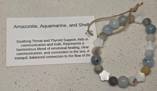 Amazonite, Aquamarine, and Shell Bracelet