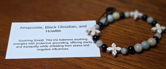 Amazonite, Black Obsidian, and Howlite Bracelet