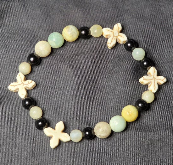Amazonite, Black Obsidian, and Howlite Bracelet